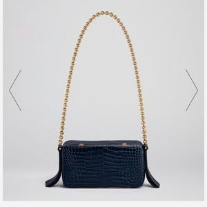 NWT Lutz Morris Navy Croco Small Shoulder Bag